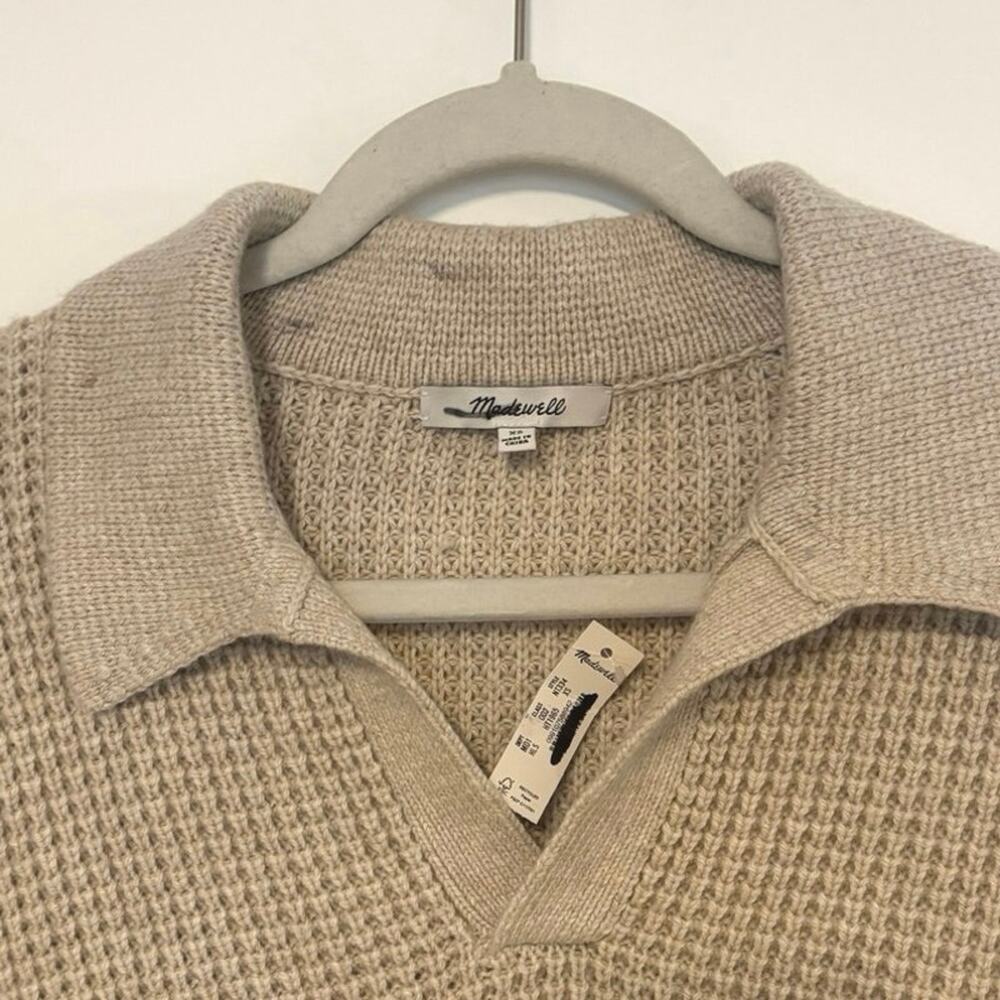 NWT Madewell Johnny-Collar Sweater Polo Shirt in Waffle Knit Light Sand Size XS - Picture 4 of 6